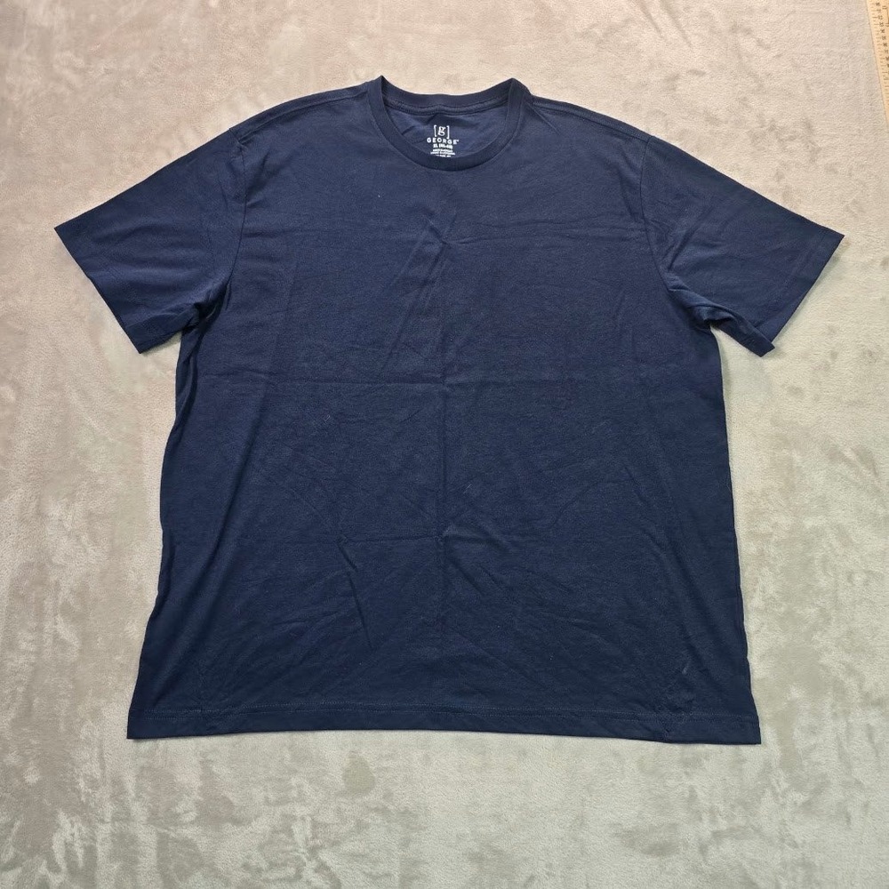 George Mens Short Sleeve Crewneck T-Shirt Navy Blue Solid XL 46-48 Classic Fit